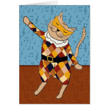 Dancing Harlequin Kitty Note Card