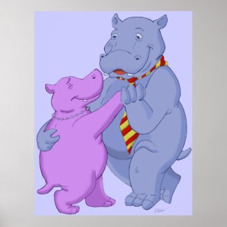 Dancing Hippo Tango Poster Print print
