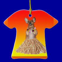 Dancing Hula Dachshund  Tee Shirt Ornament ornaments