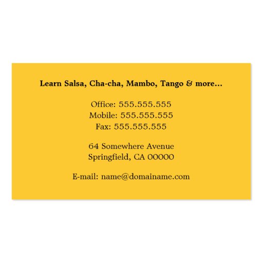 Dancing Instructor Business Card Template (back side)