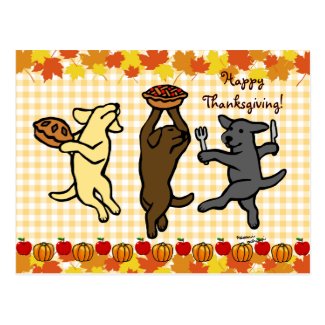 Dancing Labrador Trio Thanksgiving Post Cards