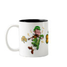 twotone_mug - Fun design with a dancing Leprechaun dressed in green and playing a fiddle. Gold shamrock accents. Other matching gifts available in my store with this design.: Sizes  Available colors: black