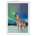Dancing Lights howling wolf greeting card