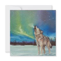 Dancing Lights howling wolf square card Personalized Invitations