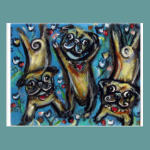 Dancing party Pugs postcards