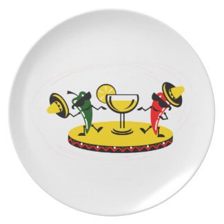 Dancing peppers with drink party plate
