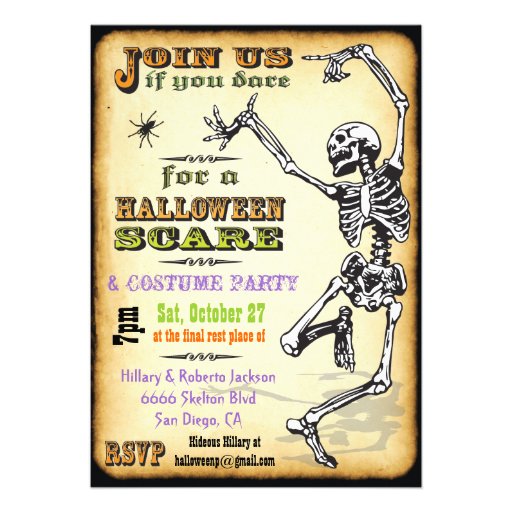 Dancing Skeleton Halloween Party Invitations
