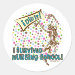 Dancing Skeleton Nursing School Survivor Round Stickers