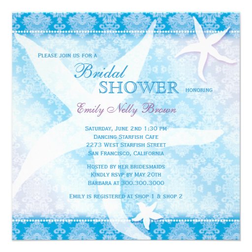 Dancing Starfish Ocean Blue Summer Bridal Shower Invitation