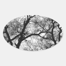 Dancing Trees Black and White Sunset Oval Stickers