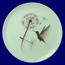 Dandelion and Little Green Hummingbird Plate
