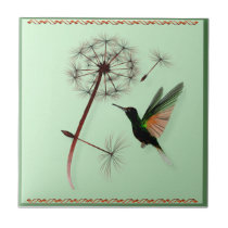 Dandelion and Little Green Hummingbird Tile
