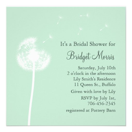 Dandelion on Mint Bridal Shower Invitation