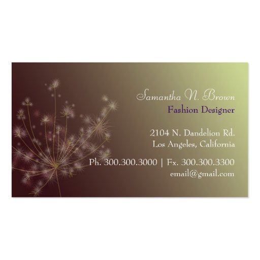 Dandelion Unique Fashion Salon Business Cards (back side)