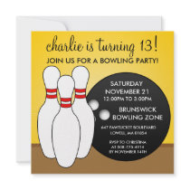 Dandelion Yellow Let's Have a Ball Bowling Birthda Personalized Announcements