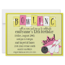 Dandelion Yellow Totally Retro Bowling Birthday Pa Invitation