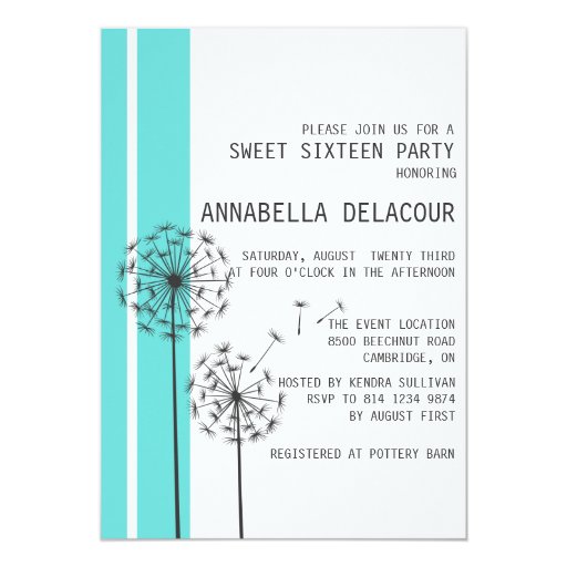 Dandelions Tiffany Blue Sweet Sixteen Invitation Zazzle