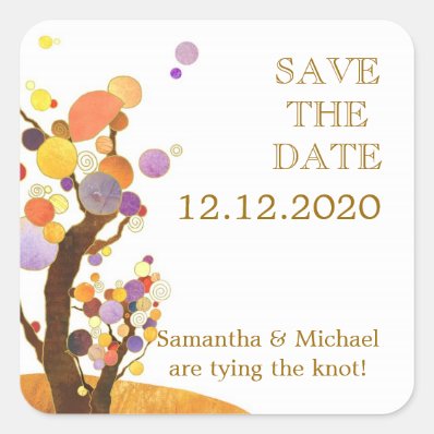 Dandy Tree Theme Wedding Save the Date Square Sticker