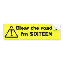 DANGER Clear the road...I'm SIXTEEN bumper stickers