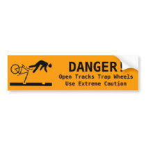 DANGER!  Open Tracks Trap Wheels bumper stickers