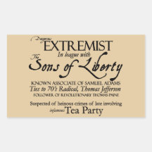 Dangerous Extremist: 18th Century Style Poster Rectangle Sticker