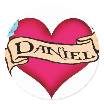 Daniel - Custom Heart Tattoo T-shirts &amp; Gifts Round Sticker by