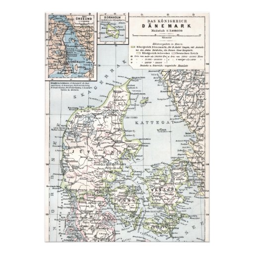 Danish Antique Map of Denmark, Danmark Invite