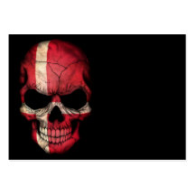 Danish Flag Skull on Black Business Cards