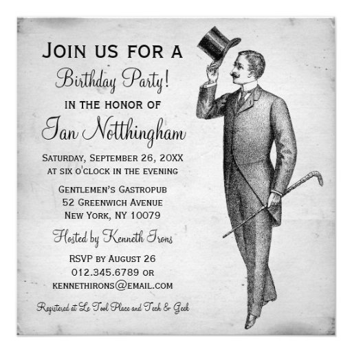 Dapper Gentleman's Birthday Party Invitations