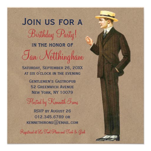Dapper Gentleman's Birthday Party Invitations