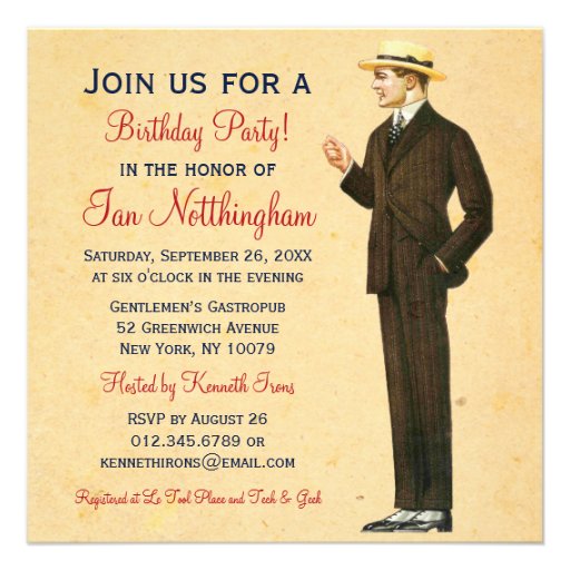 Dapper Gentleman's Birthday Party Invitations