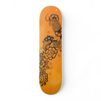 dark and orange flowers skateboards