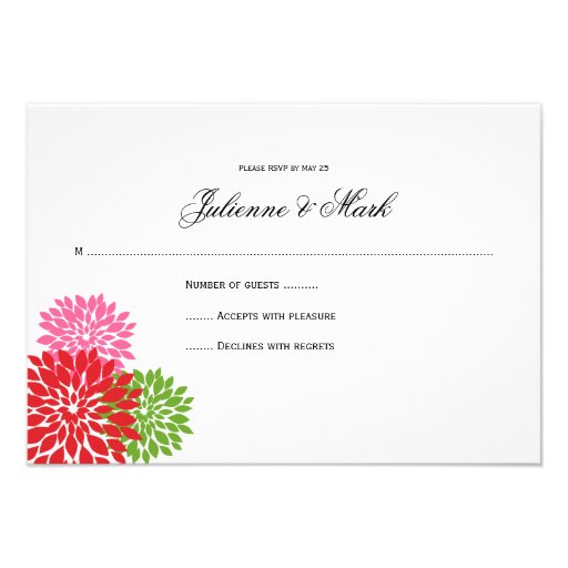 Dark and Pale Pink Lime Green Flower Petals RSVP Personalized Invitations