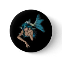 Dark Aqua Blue 3D Mermaid Pinback Button
