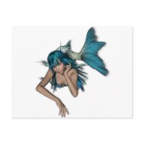 Dark Aqua Blue 3D Mermaid Post Cards