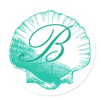 Dark Aqua Monogrammed Sea Shell Sticker sticker