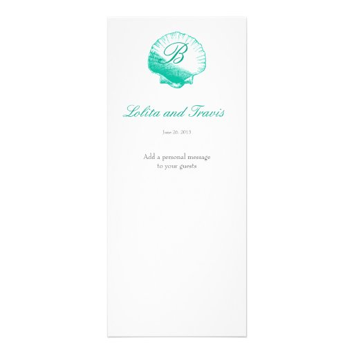 Dark Aqua Seashell Wedding Reception Dinner Menu Custom Invitation