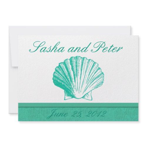 Dark Aqua Shell Beach Wedding Invitations invitation