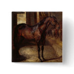 Dark Bay Horse in the stable Pinback Button