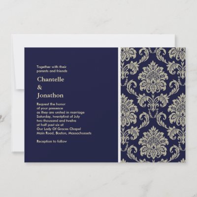 Dark Blue and Cream Damask Wedding Invitation by Eternalflame