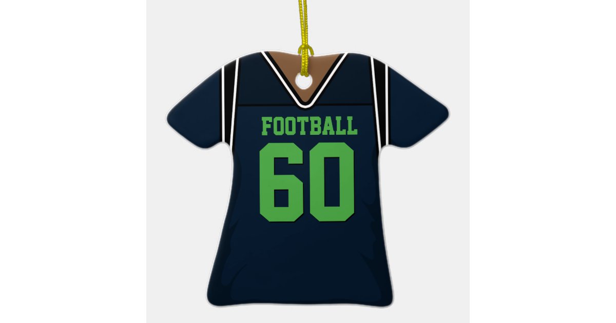 Dark Blue and Lime Green Football Jersey 60 V2 Ceramic Ornament Zazzle