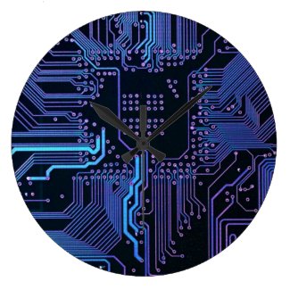 Dark Blue and Purple Cool Computer Circuit Board Wall Clocks