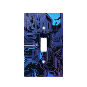 Dark Blue and Purple Cool Computer Circuit Board Light Switch Plates