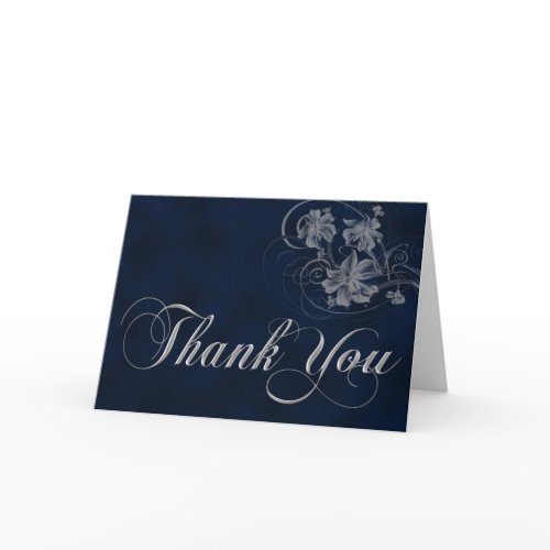 Dark blue and silver thank you card card
