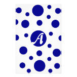 Dark Blue and White Polka Dots Monogram Stationery Design