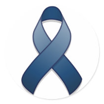 Dark Blue Awareness Ribbon Round Sticker by jamieco Dark Blue Awareness Ribbon Round Sticker