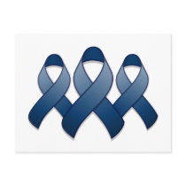 Dark Blue Awareness Ribbon Trio Postcard by jamieco Dark Blue Awareness Ribbon Trio Postcard