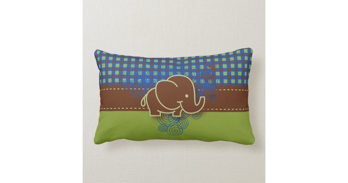 Dark Blue, Brown and Green Plaid Baby Elephant Throw Pillows Zazzle