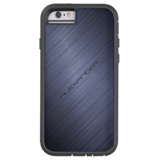 Dark Blue Brushed Aluminum Metal Look 2-Monogram iPhone 6 Case