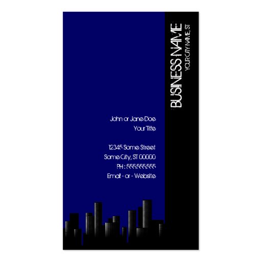 dark blue cityscape business card template (front side)